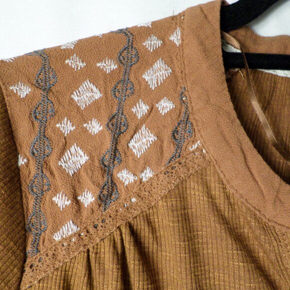 Knox Rose Thermal Rust Colored Long Sleeve Knit Tee Blouse Womens Large - Picture 4 of 12